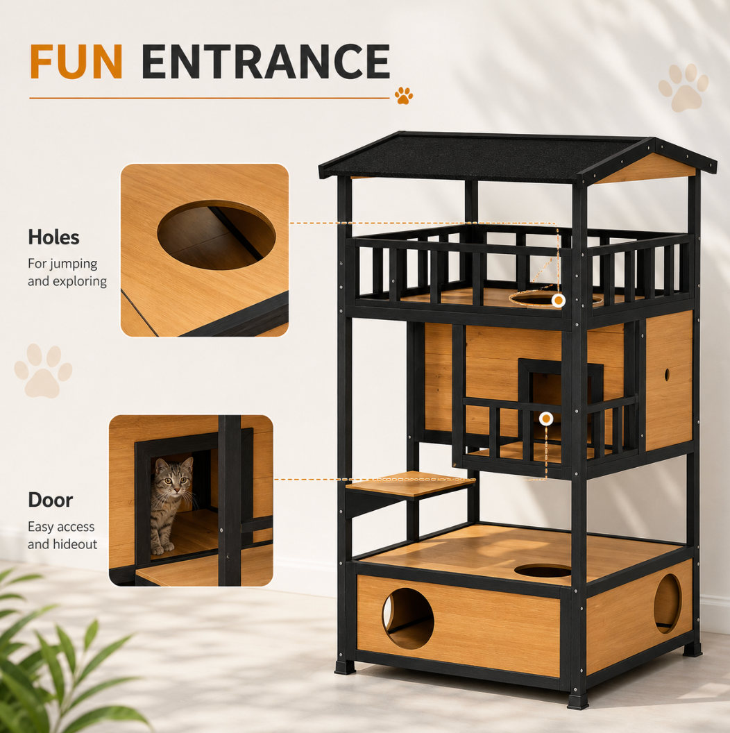 Wooden Outdoor Cat House
