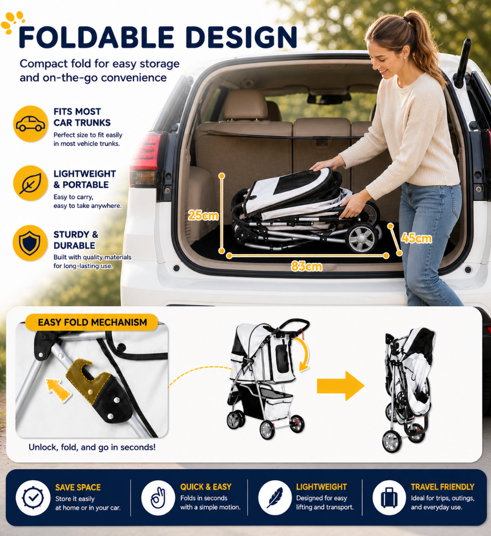 3-Wheel Pet Stroller – Grey