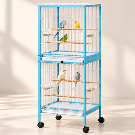 Double-Tier Bird Cage in Light Blue with Wheels
