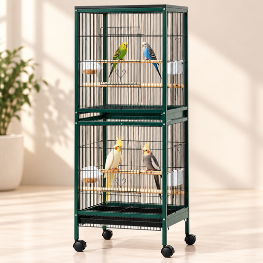 Large Green Double-Tier Bird Cage with Rolling Stand
