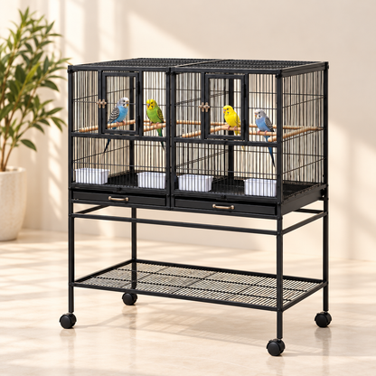 Large Breeder Bird Cage with Divided Compartments & Storage Stand