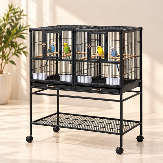 Large Breeder Bird Cage with Divided Compartments & Storage Stand