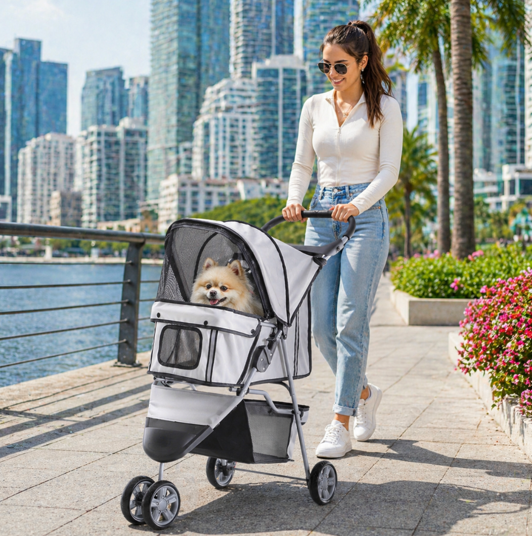 3-Wheel Pet Stroller – Grey