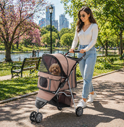 3-Wheel Pet Stroller – Brown
