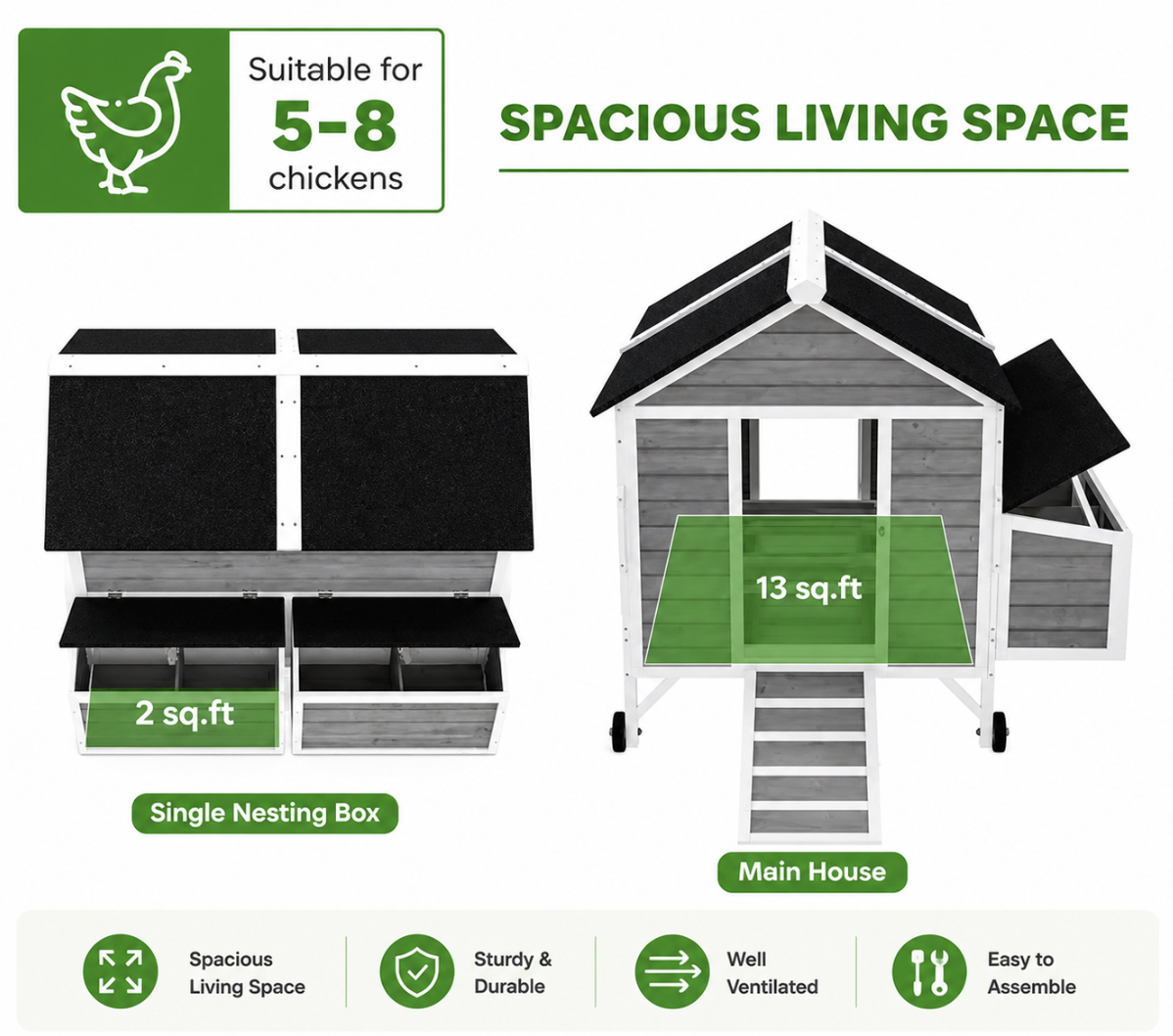 Wooden Chicken Coop with Enclosure