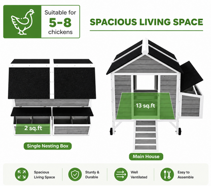 Wooden Chicken Coop with Enclosure