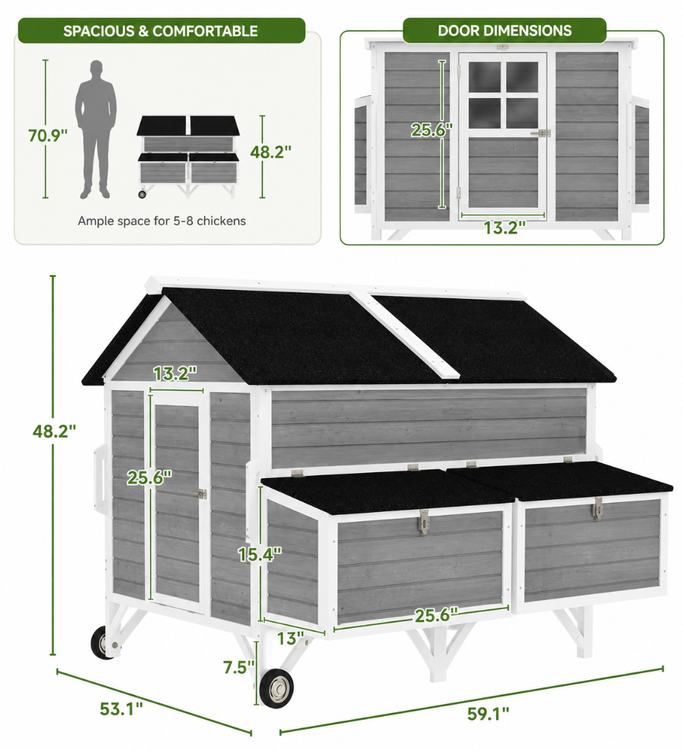 Wooden Chicken Coop with Enclosure