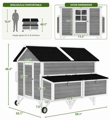Wooden Chicken Coop with Enclosure