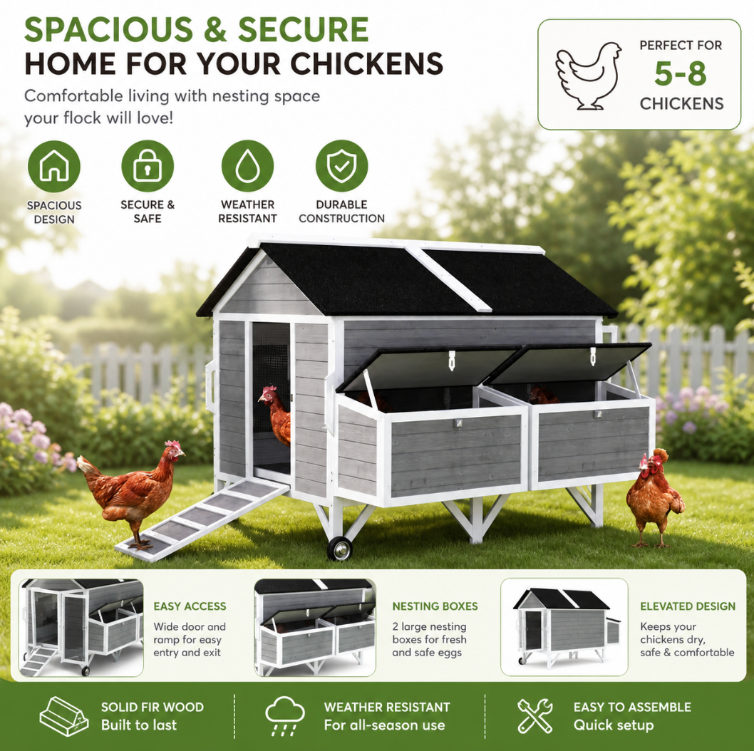 Wooden Chicken Coop with Enclosure