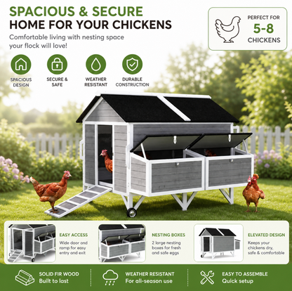 Wooden Chicken Coop with Enclosure