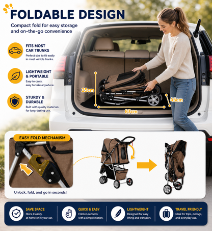 3-Wheel Pet Stroller – Brown