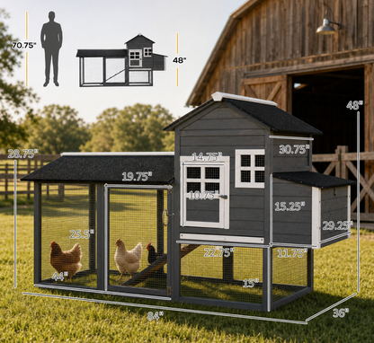 84" Wooden Chicken Coop – Gray