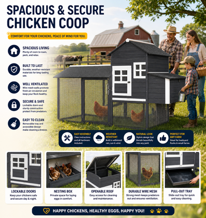 84" Wooden Chicken Coop – Gray