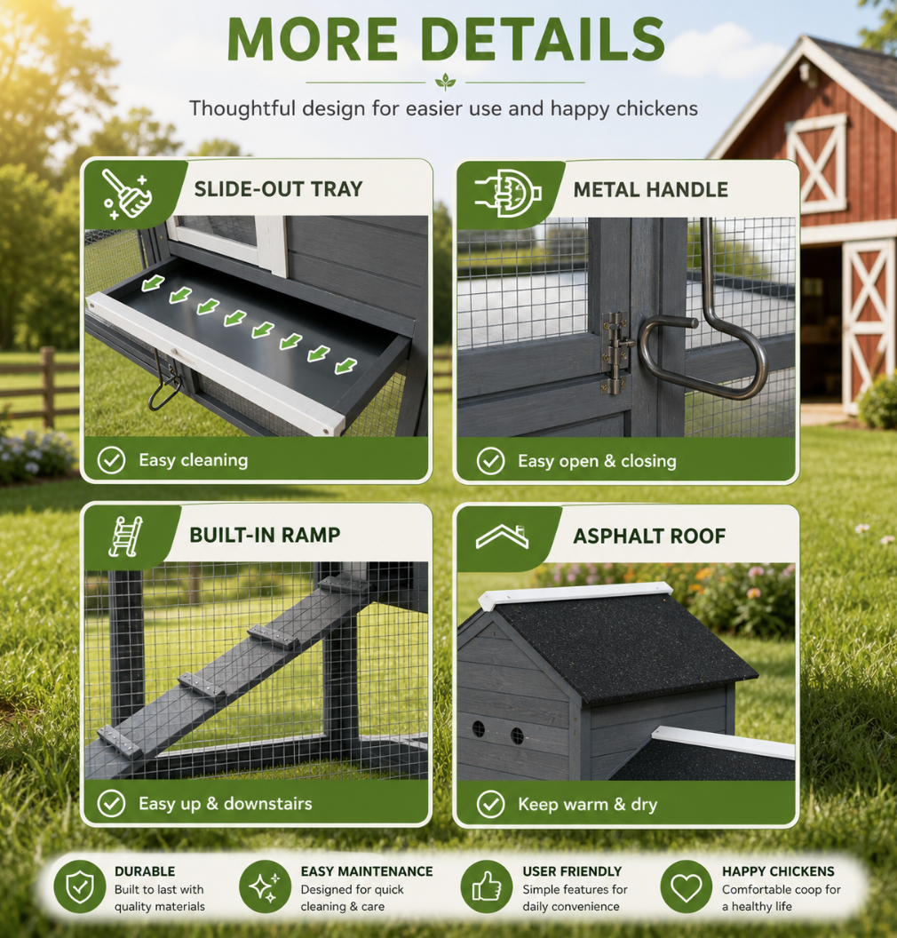 84" Wooden Chicken Coop – Gray