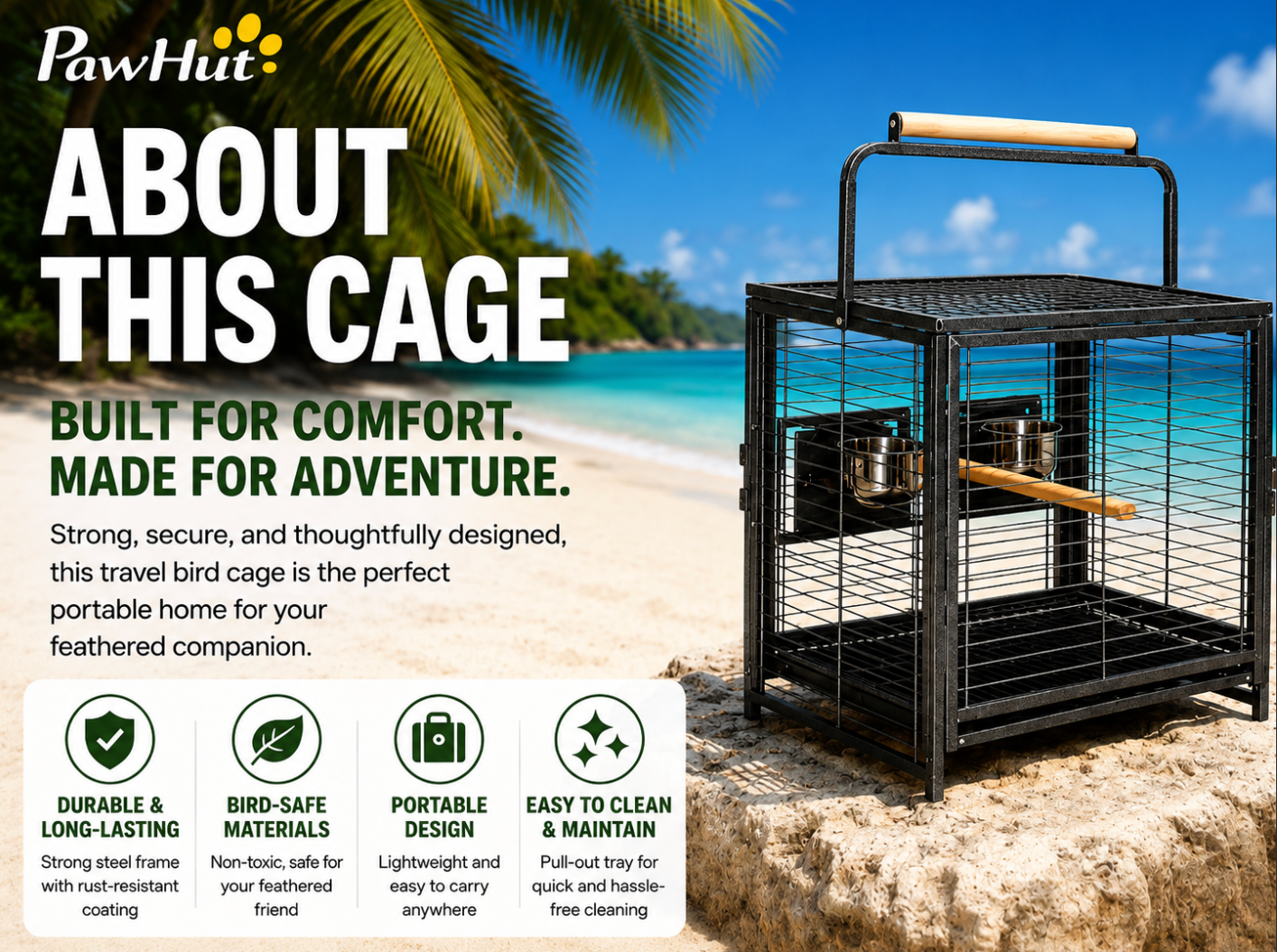 PawHut Portable Parrot Travel Cage