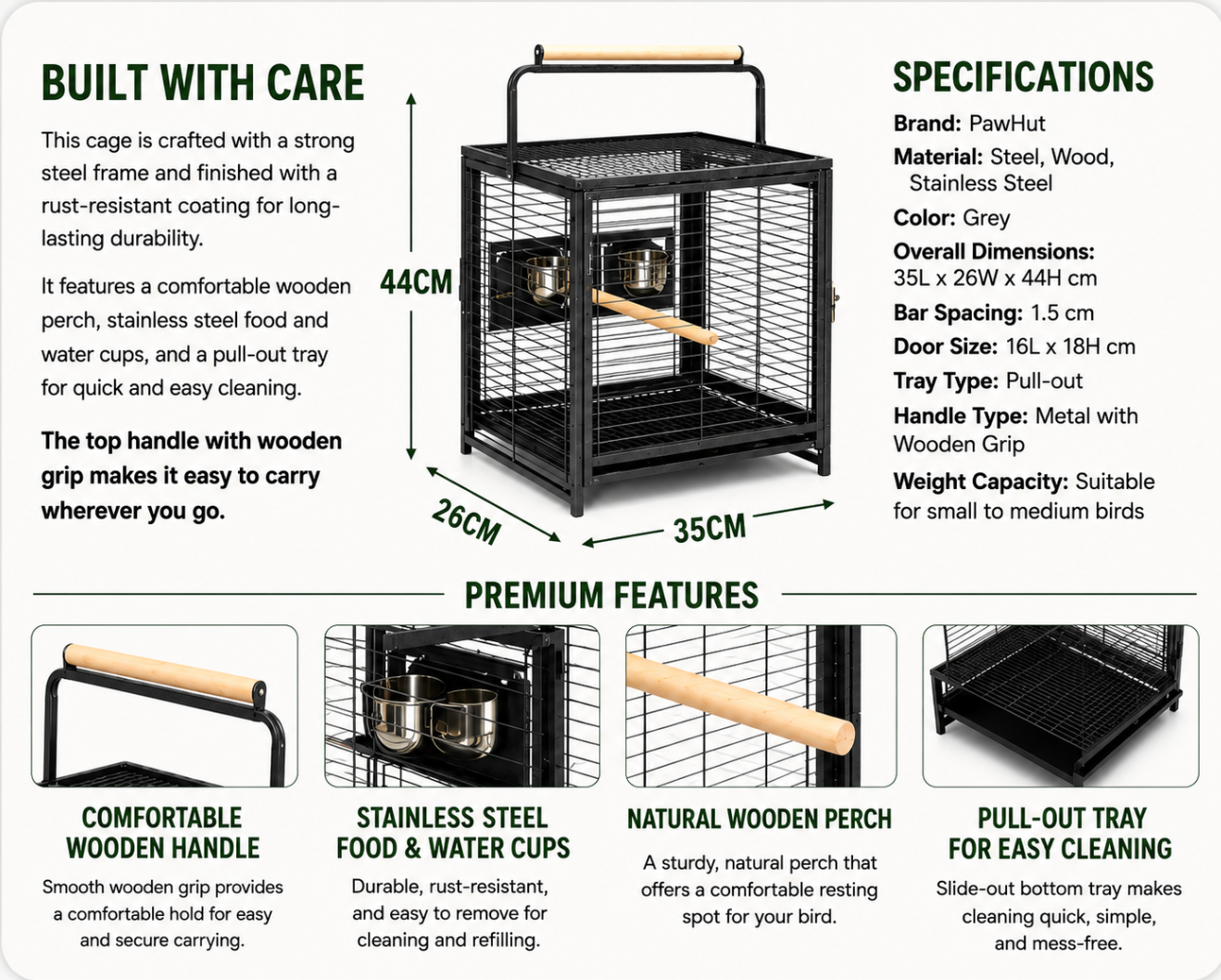 PawHut Portable Parrot Travel Cage