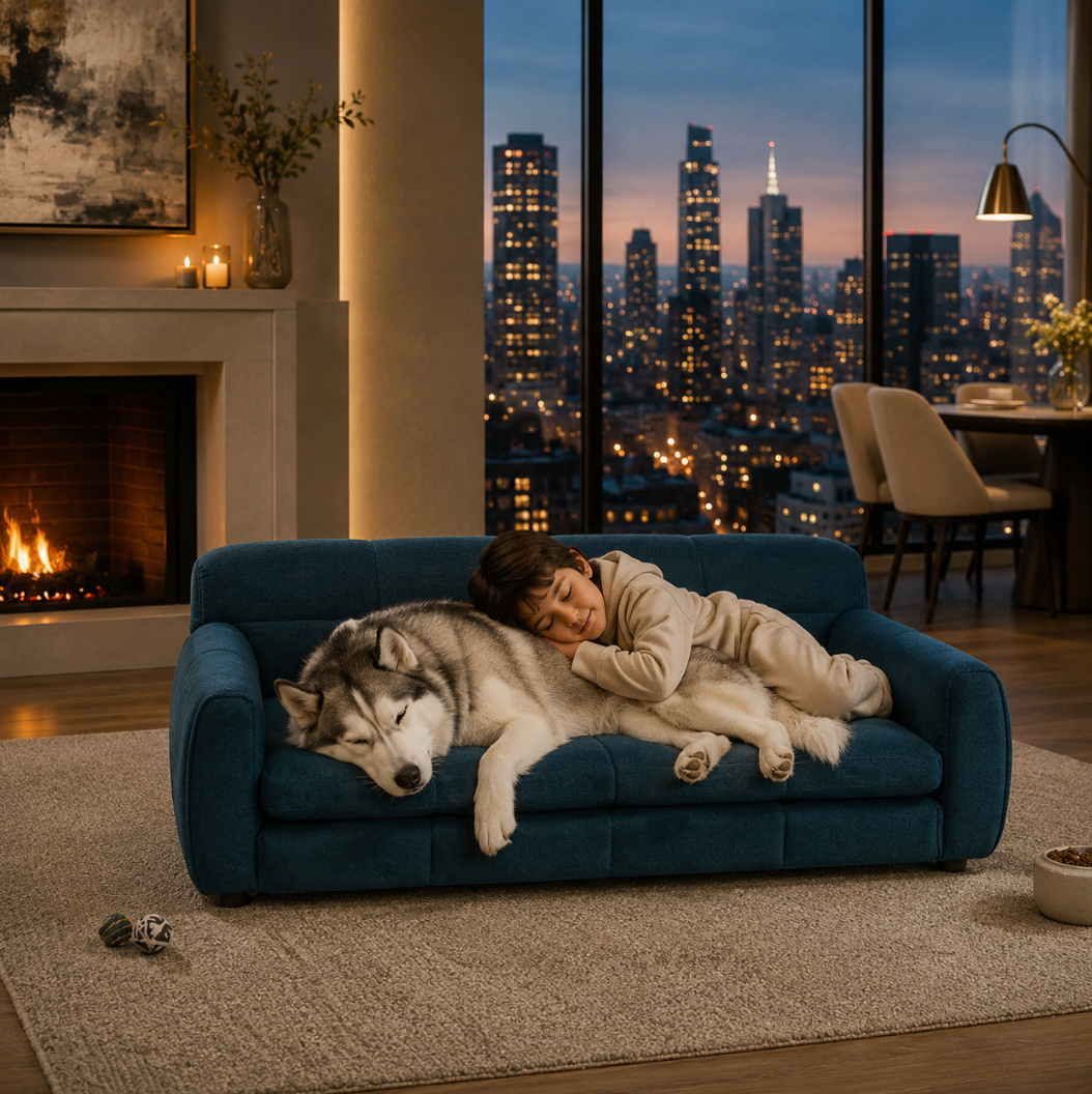 Luxury Linen Dog Sofa Bed – Dark Blue