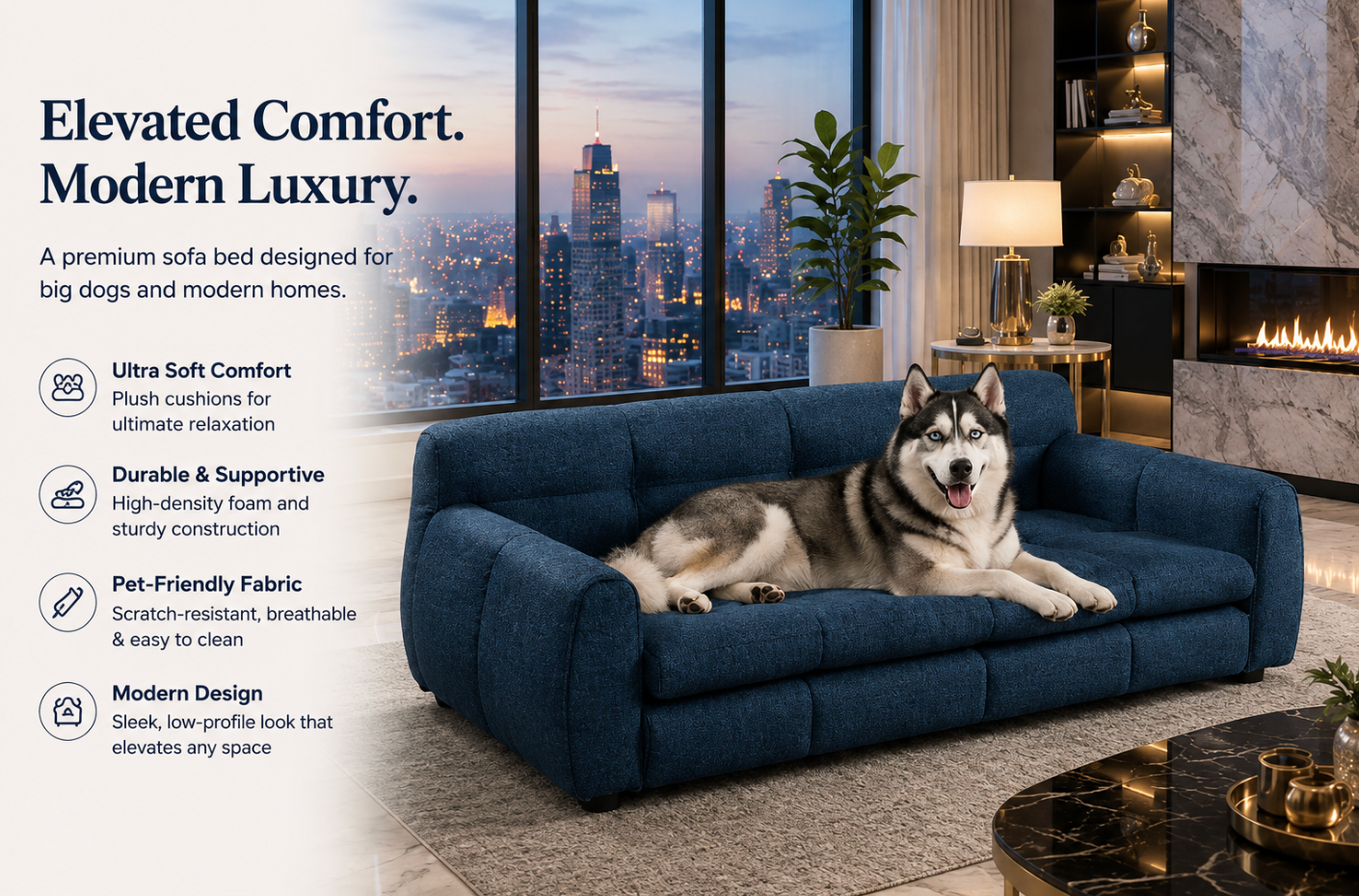Luxury Linen Dog Sofa Bed – Dark Blue