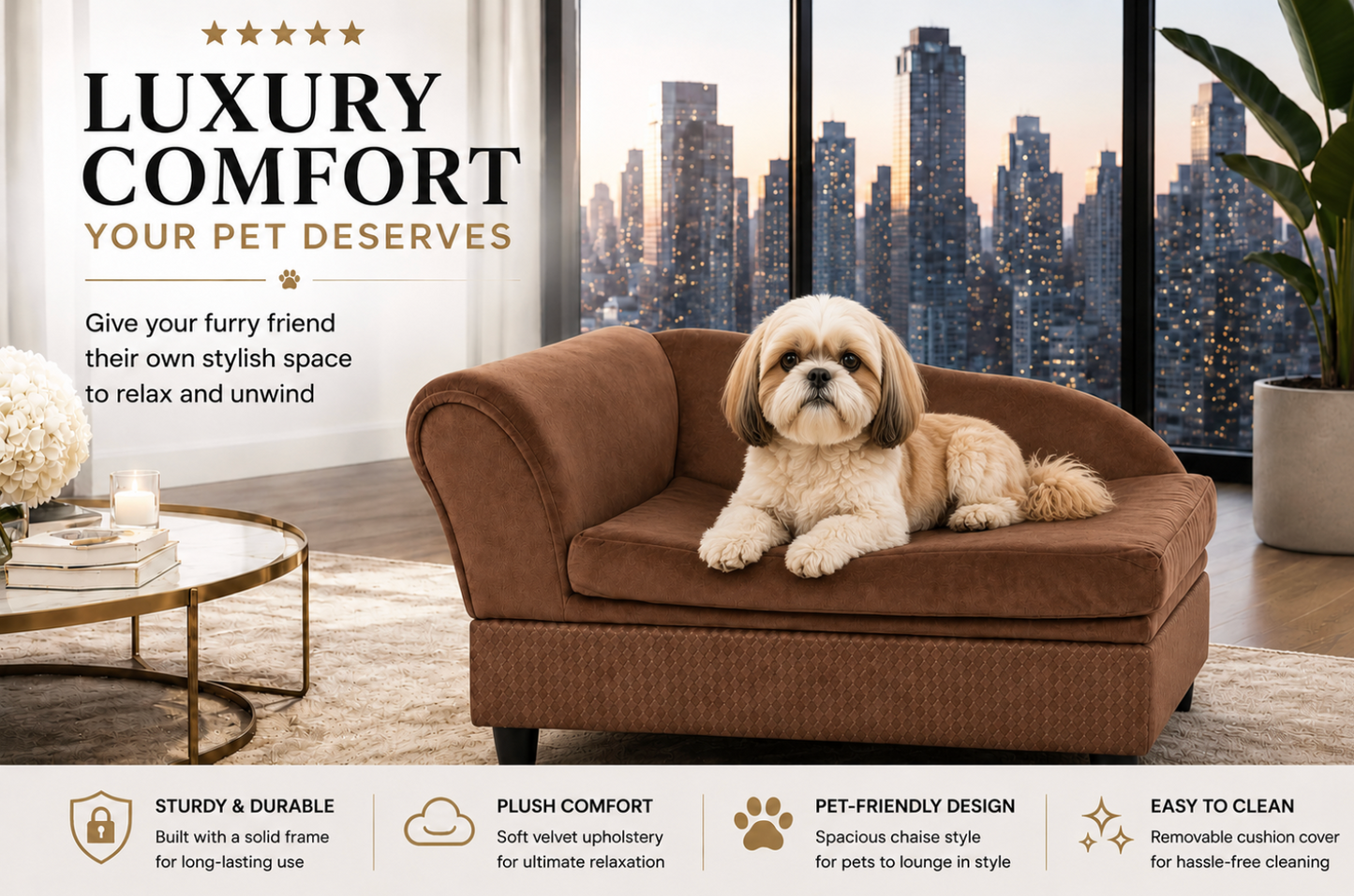 Luxury Small Dog Sofa Bed – Brown