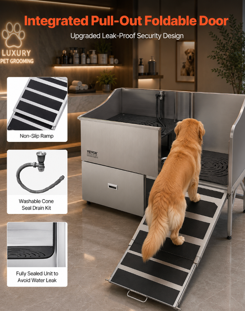 61” Stainless Steel Pet Grooming Tub