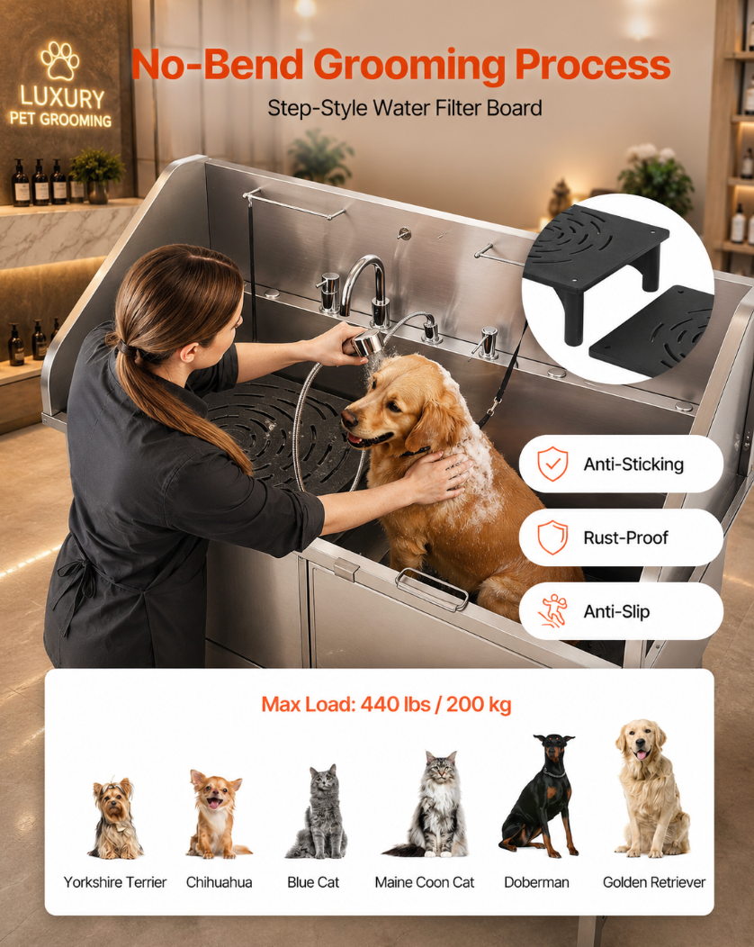 61” Stainless Steel Pet Grooming Tub