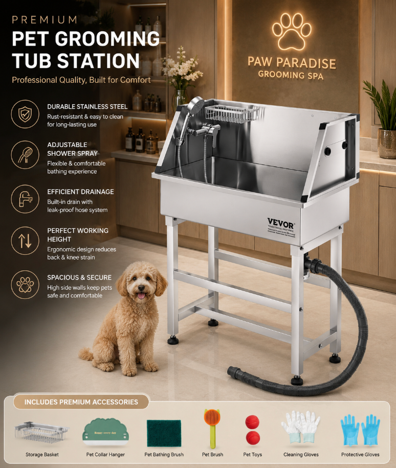 34” Stainless Steel Pet Grooming Tub