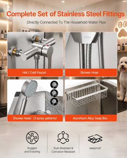 34” Stainless Steel Pet Grooming Tub