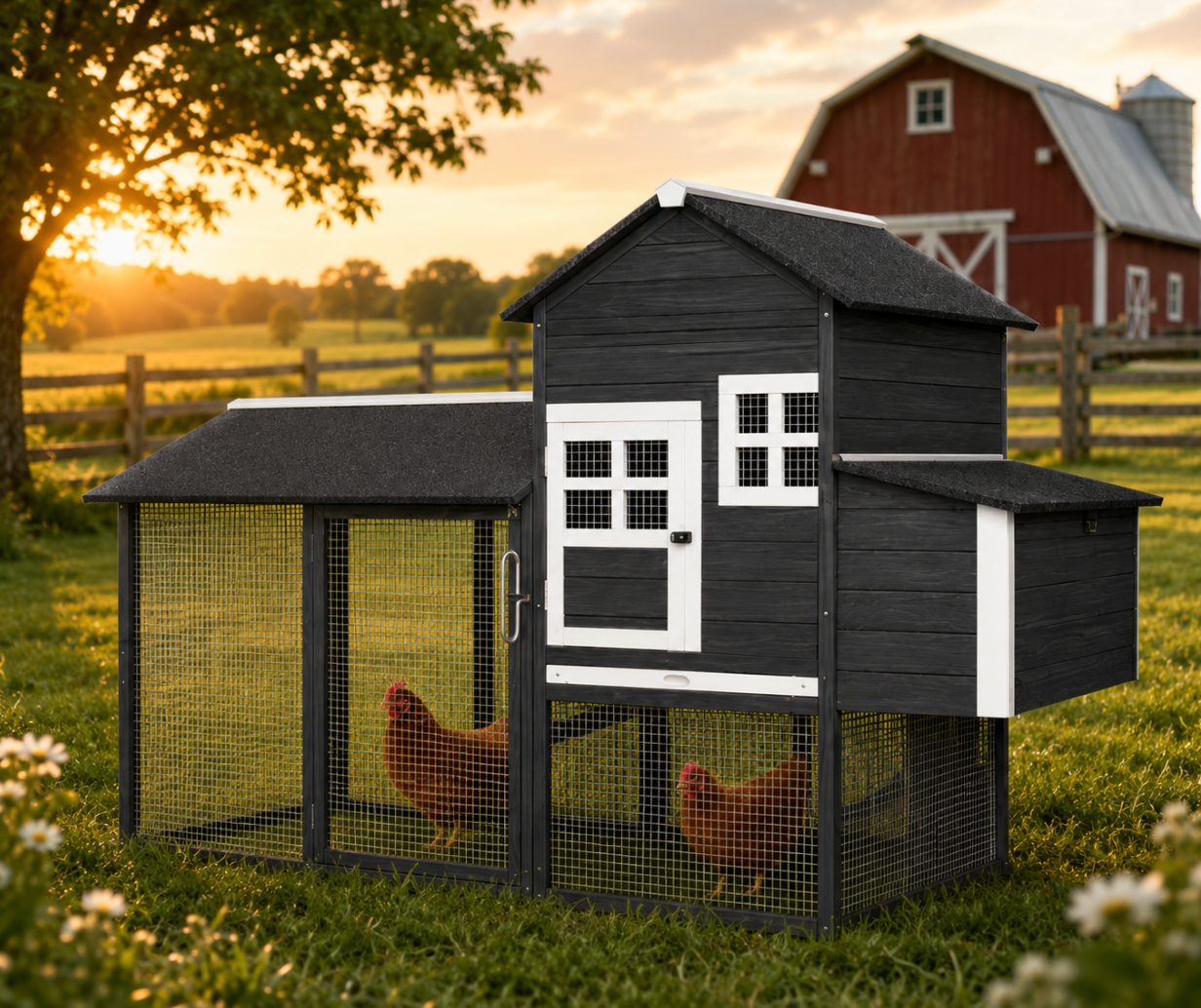 84" Wooden Chicken Coop – Gray
