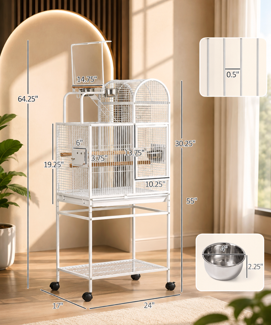 55" Large Parrot Cage, White