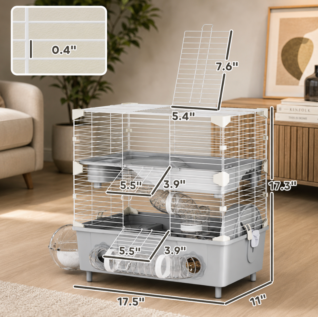 2-Tier Hamster Cage, Gray