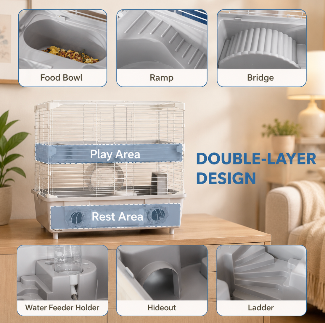 2-Tier Hamster Cage, Gray