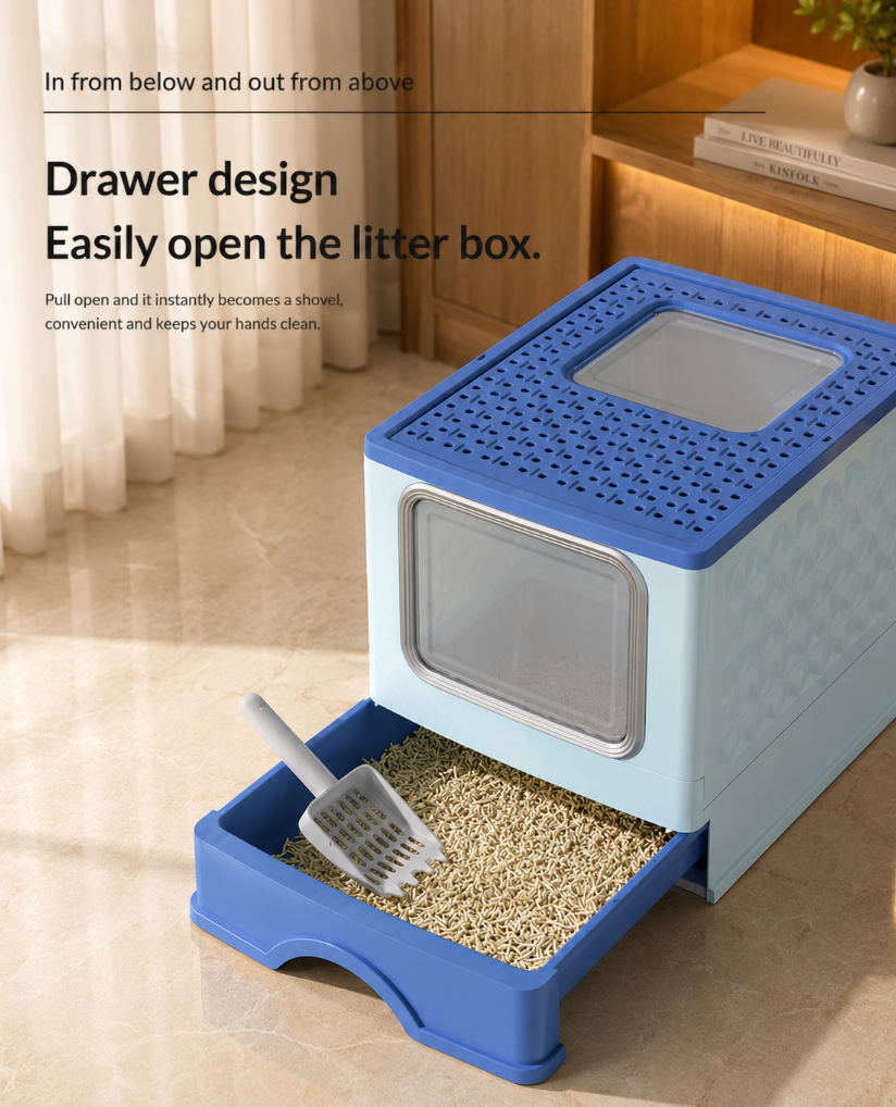 Fully Enclosed Drawer-Type Litter Box