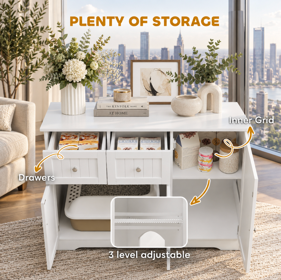 Cat Litter Box Enclosure with Storage Drawers