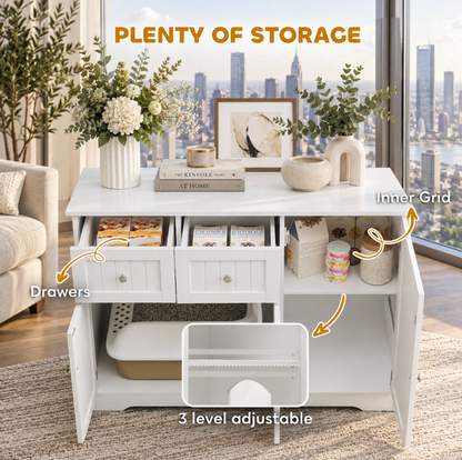 Cat Litter Box Enclosure with Storage Drawers