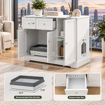 Cat Litter Box Enclosure with Storage Drawers