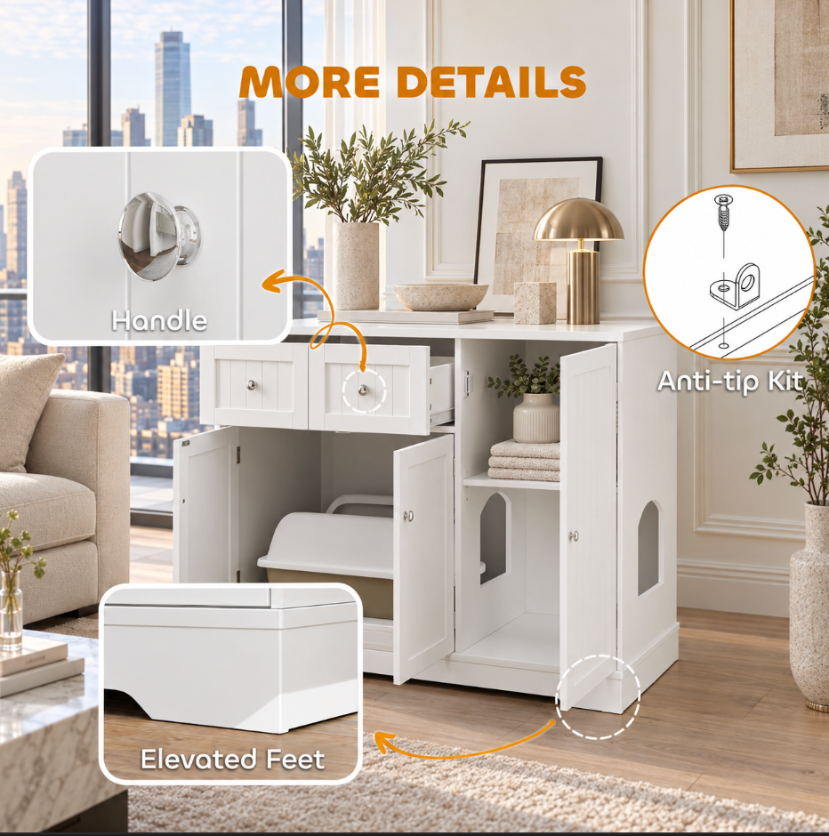 Cat Litter Box Enclosure with Storage Drawers