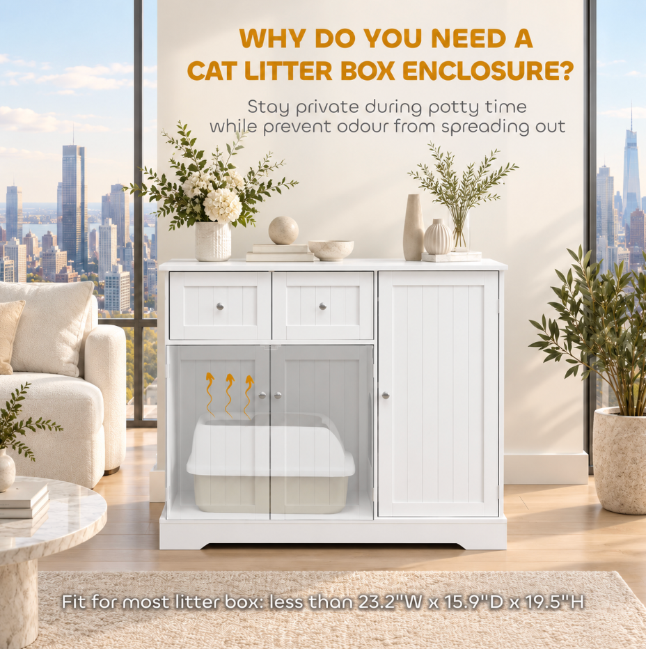 Cat Litter Box Enclosure with Storage Drawers
