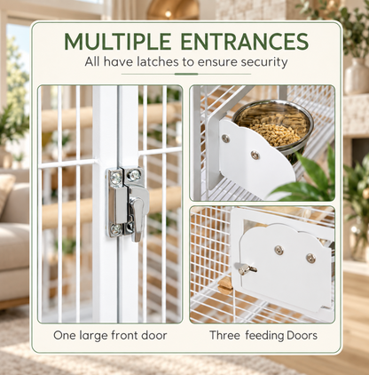 Large White Parrot Cage with Playtop & Rolling Stand – 55” Tall