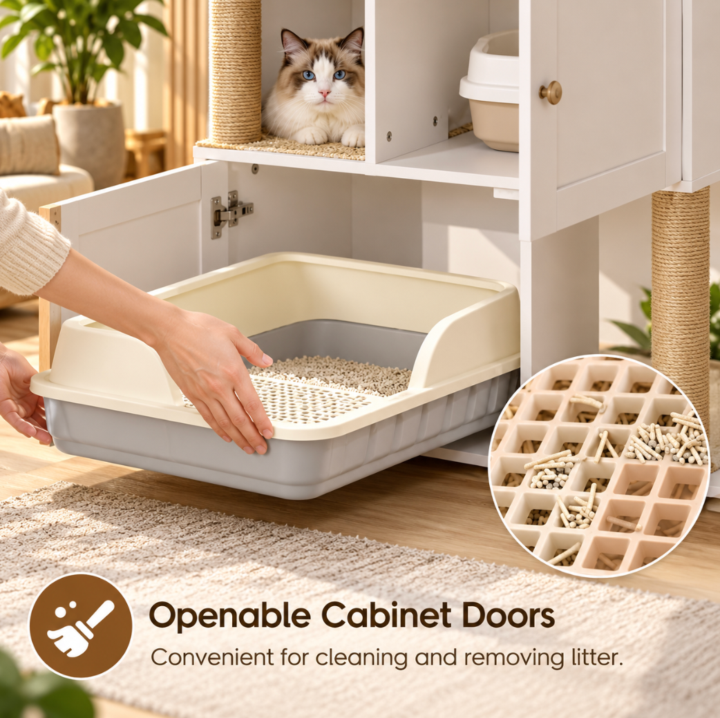 White Double Cat Litter Box Enclosure with Shelf