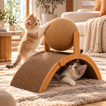 Ball Cat Scratcher with Rotating Sisal Ball & Stand