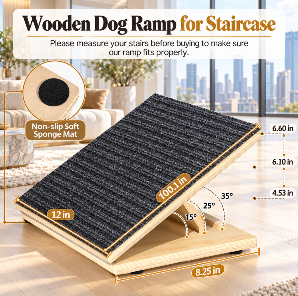 Adjustable Wooden Dog Ramp for Stairs