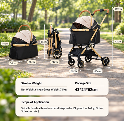 Foldable Pet Stroller - Black