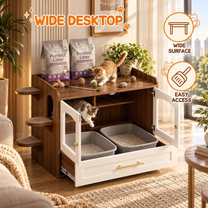 Cat Litter Box Enclosure Cabinet with Acrylic Door & Drawer