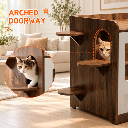 Cat Litter Box Enclosure Cabinet with Acrylic Door & Drawer