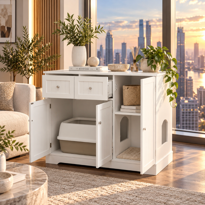 Cat Litter Box Enclosure with Storage Drawers