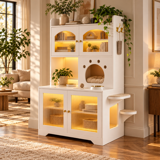 3-Tier Cat Litter Box Enclosure & Cat Tree
